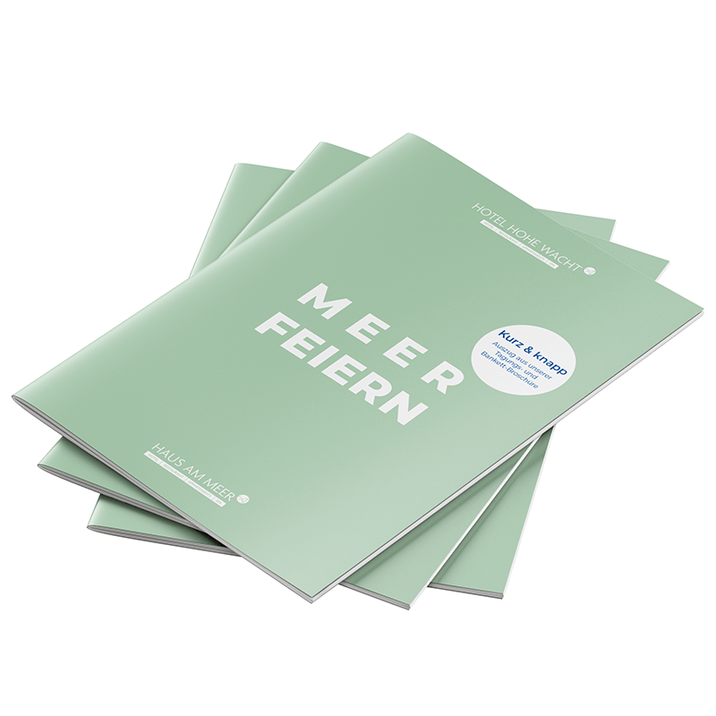 Ansicht Prospekt Titel Kurzbroschüre Tagen und Feiern, 3 Exemplare übereinander versetzt gelegt