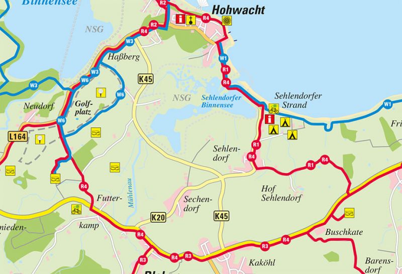 Radfahren Hotel Hohe Wacht, Kartenausschnitt Radroute R4 an der Howachter Bucht