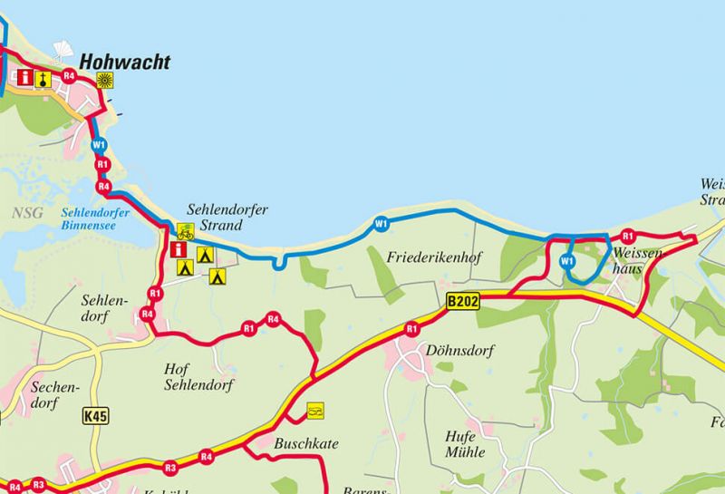 Wandern Hotel Hohe Wacht, Kartenausschnitt Wanderroute W1 an der Howachter Bucht