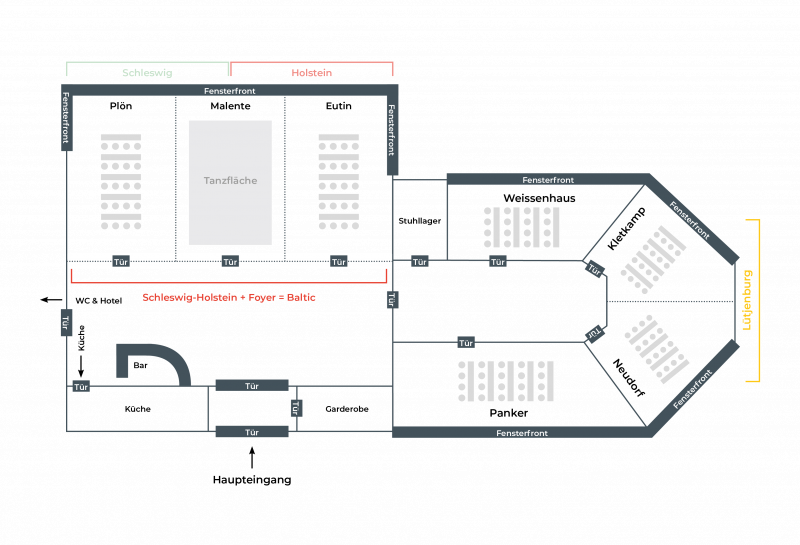 Raumübersicht Veranstaltungsräume im Hotel Hohe Wacht, Grundriss